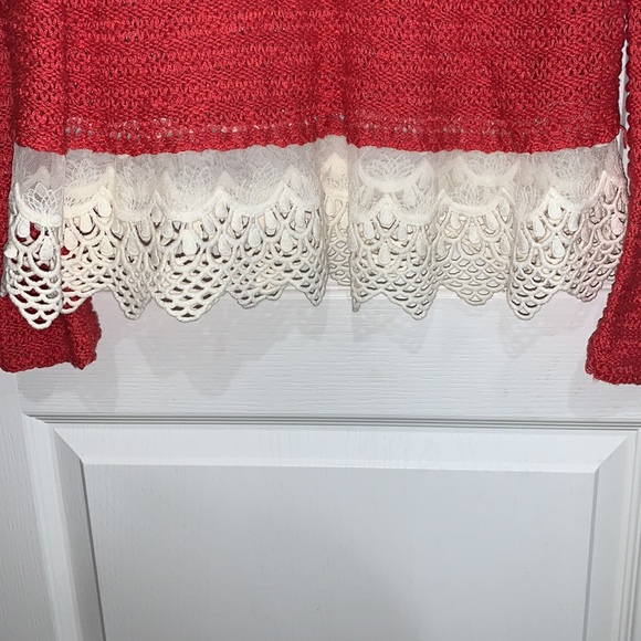 Large Coral Active USA Collection crochet and lace see through sweater - Picture 3 of 8